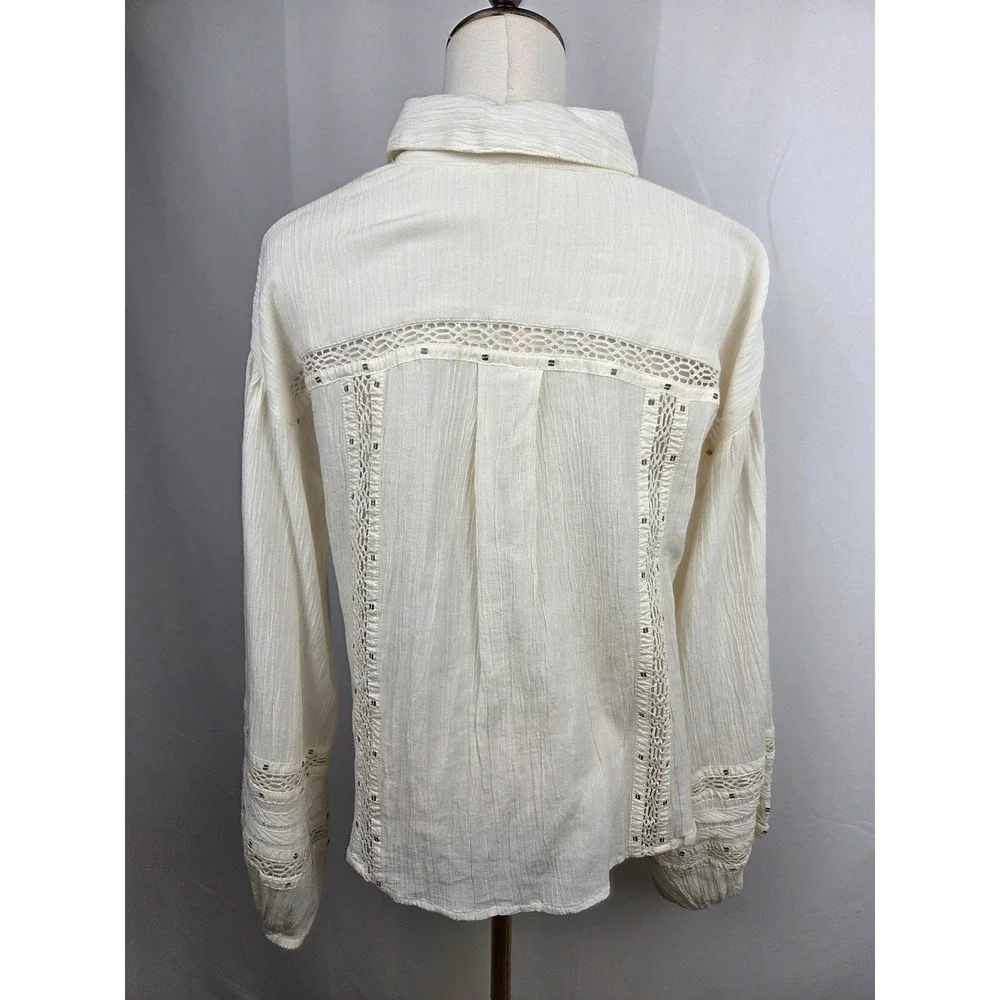 Free People Summer Stars Blouse Medium Ivory Gauzy Crochet Western Boho Top
